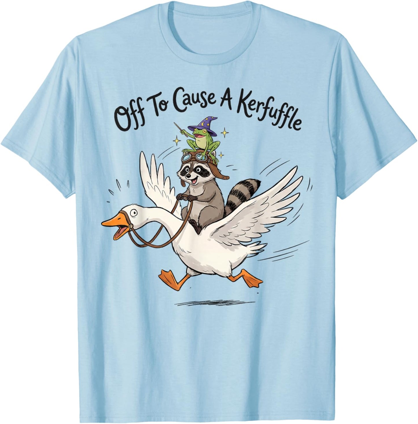 Off to Cause a kerfuffle Funny Graphic Tees Raccoon T-Shirt - T-Shirt | Light Blue