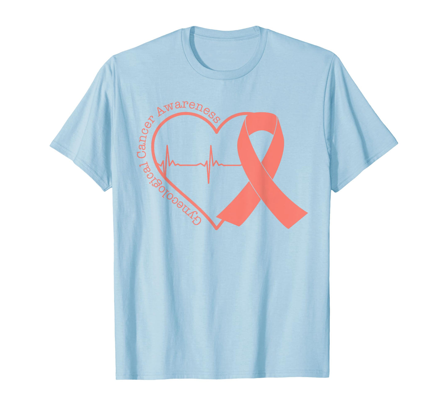 Gynecological Cancer Awareness Heart Peach Ribbon T-Shirt