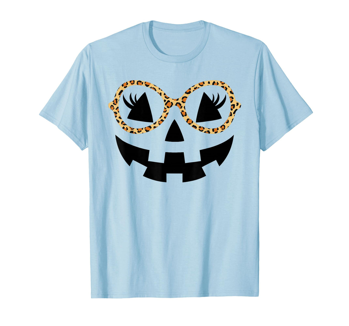 Jack O Lantern Face Pumpkin Halloween Cute Leopard Glasses T-Shirt