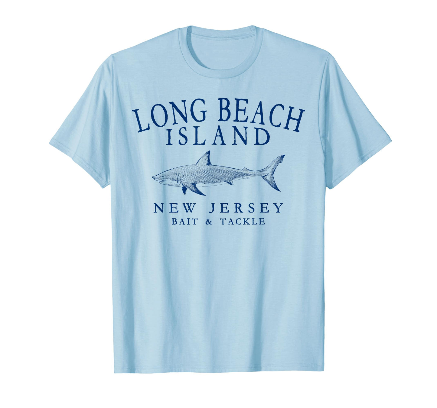Long Beach Island New Jersey Shark Arched Navy Blue Letters T-Shirt