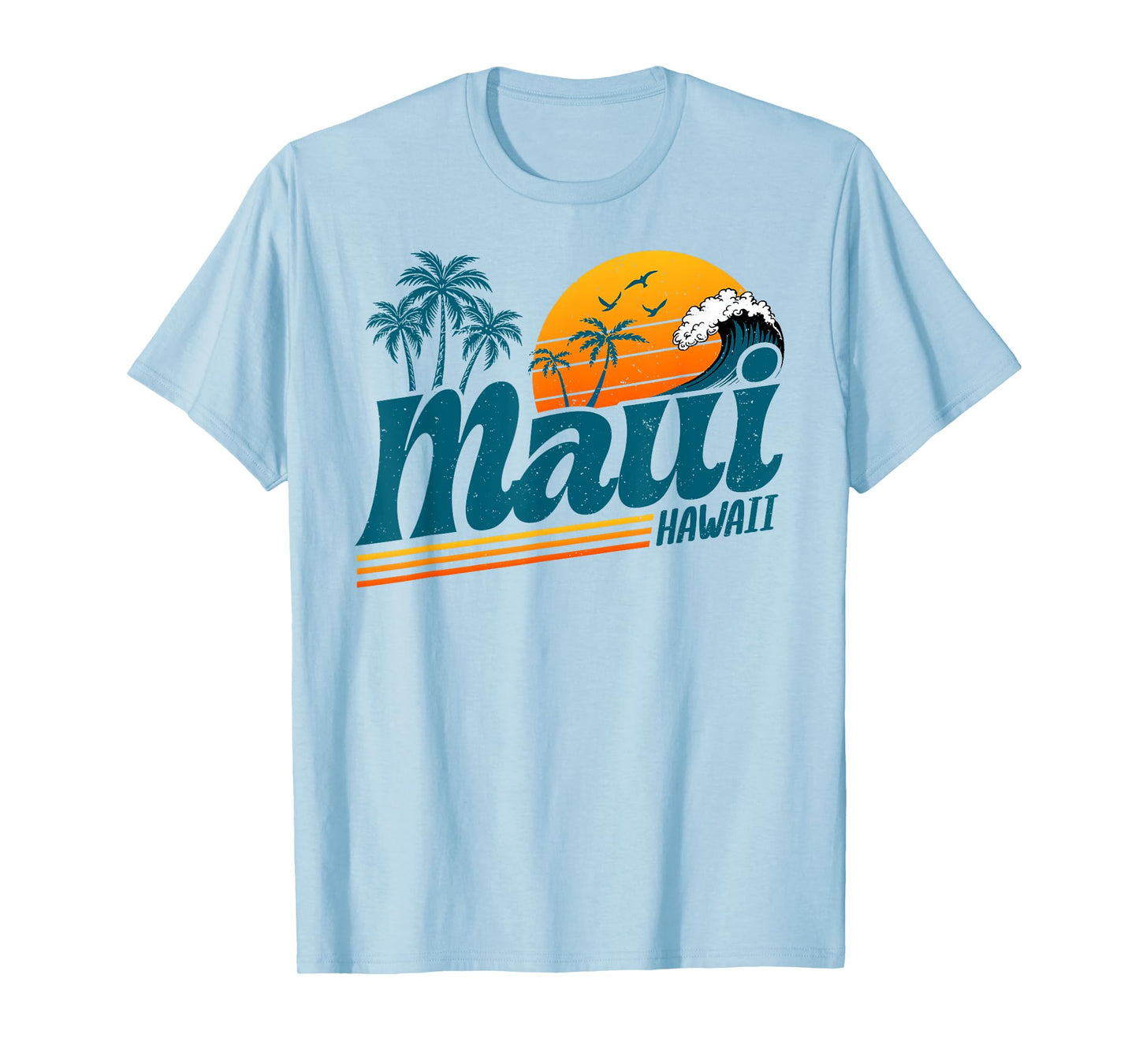 Retro Maui Hawaii Hawaiian Island Palm Tree Beach Vacation T-Shirt