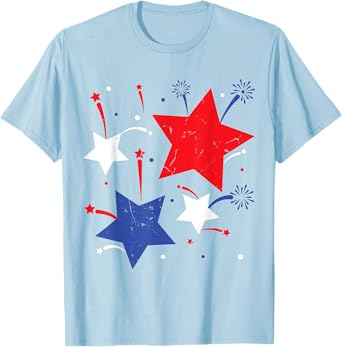 July 4th Red White Blue Stars With Firework Vintage American T-Shirt