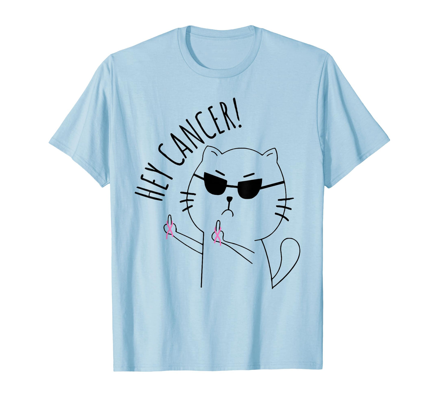 Hey Cancer Funny Cat Pink Ribbon Breast Cancer Awareness T-Shirt