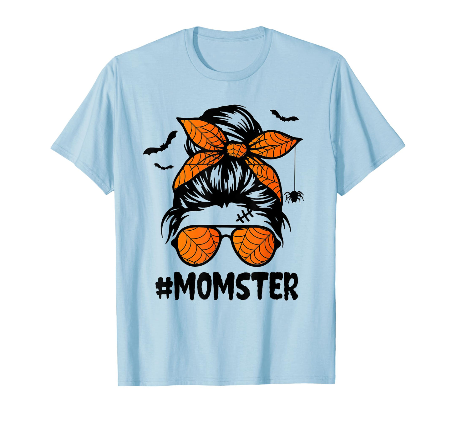 Momster for Women Halloween Mom Messy Bun Leopard T-Shirt