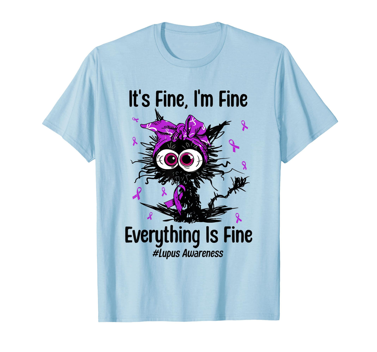 Funny Cat Lupus Awareness Warrior Fighter Purple Ribbon T-Shirt for Men Women Kids