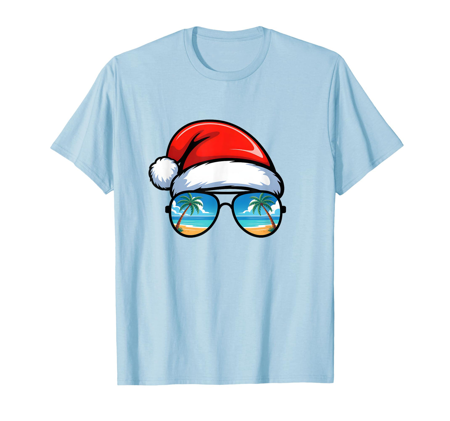 Santa Claus Hat Sunglasses Beach Christmas in July Summer T-Shirt
