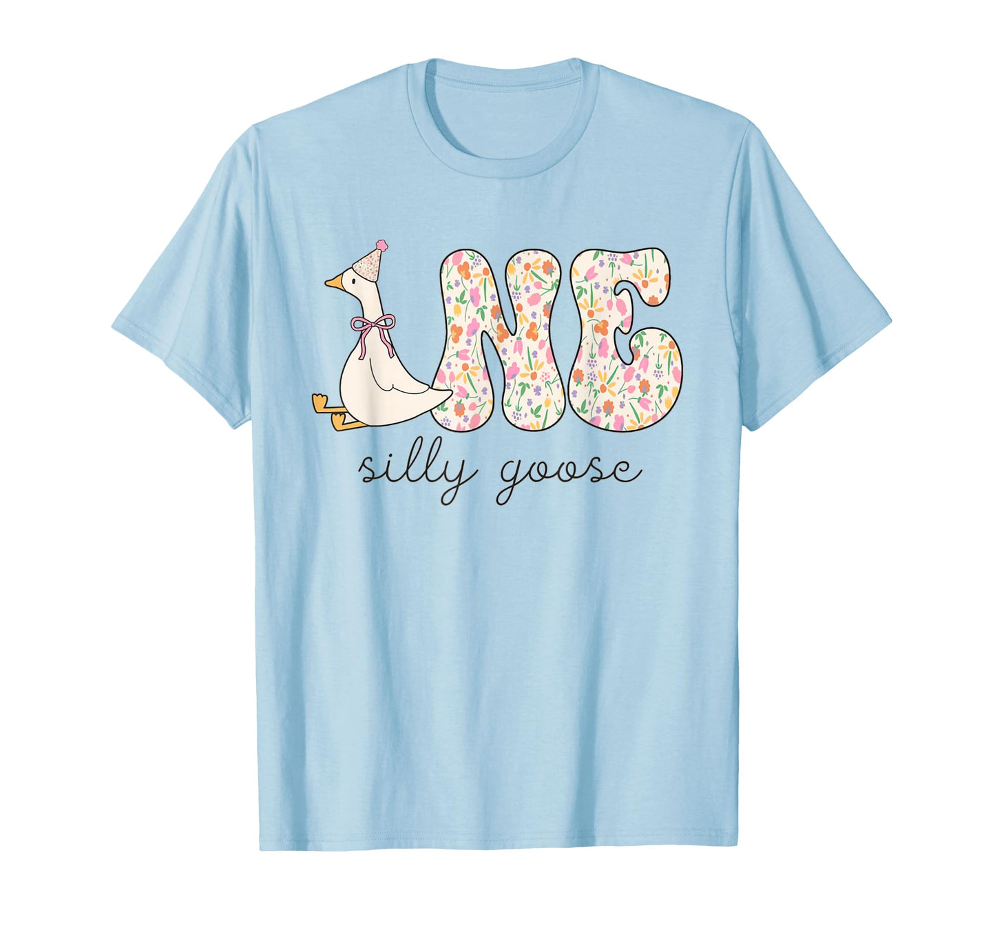 One Silly Goose Birthday Floral Flower Party Turning One T-Shirt