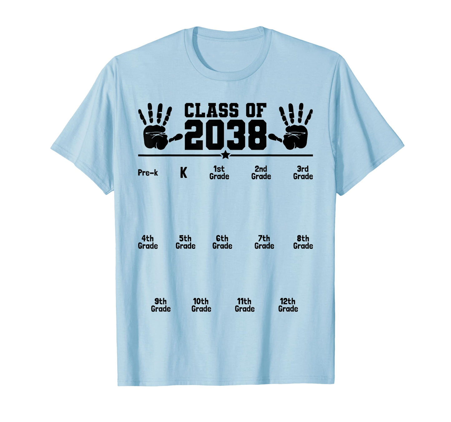 Class of 2038 Grow With Me Handprint Pre-K 12th Grade T-Shirt