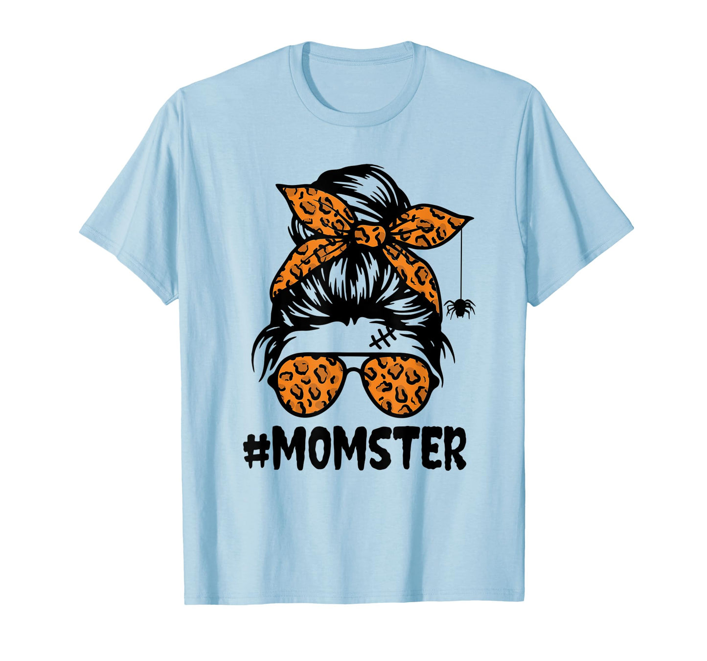 Momster Shirt for Women Halloween Mom Messy Bun Leopard T-Shirt