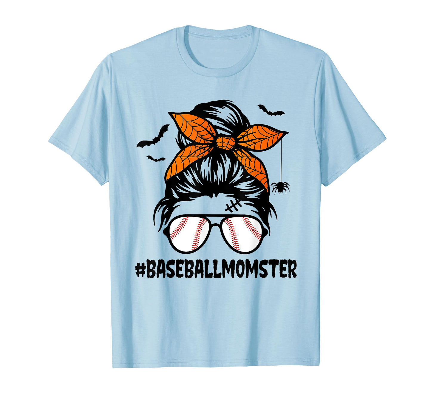 Baseball Momster Shirt for Women Halloween Mom Messy Bun T-Shirt