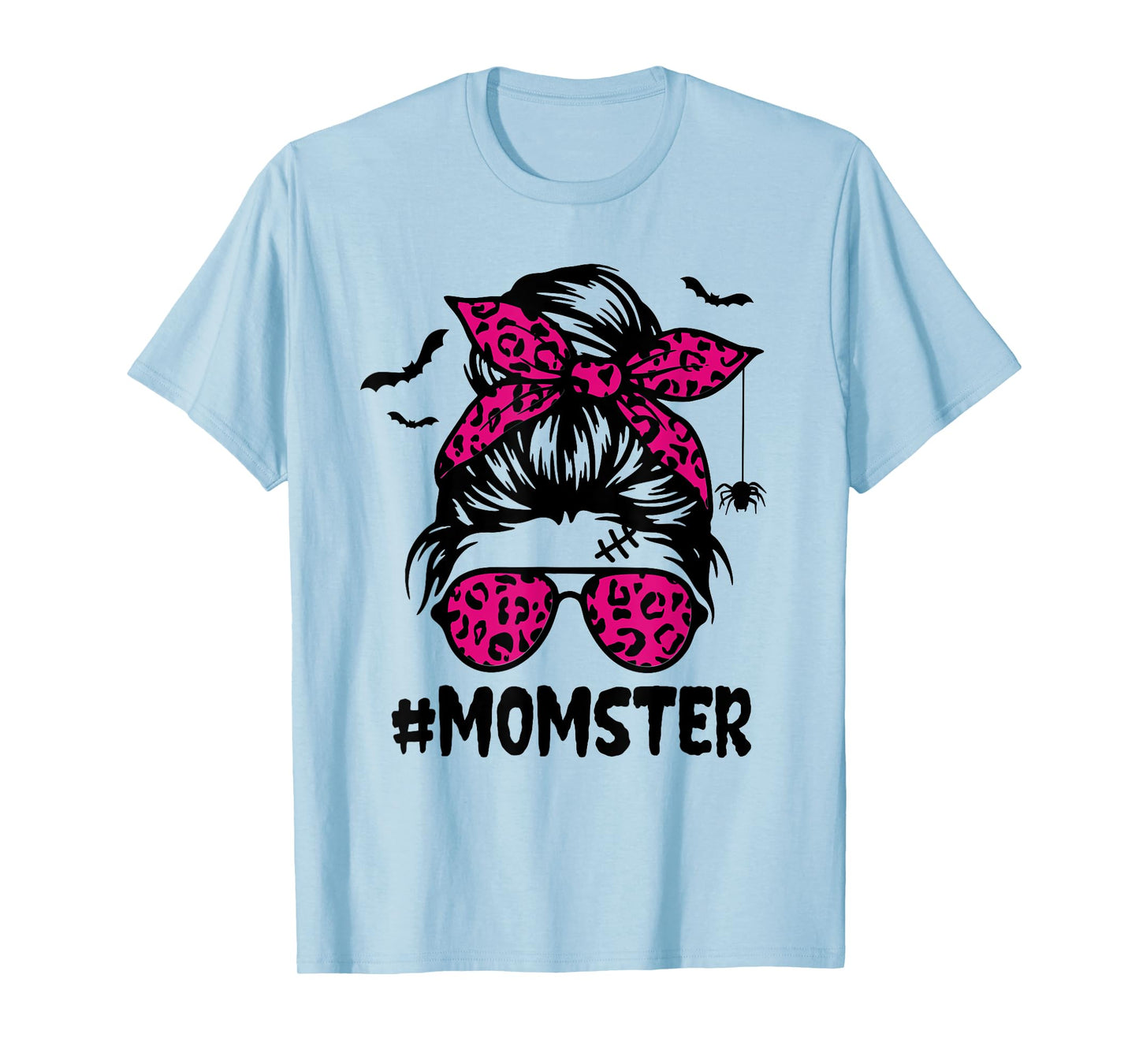 Momster Shirt for Women Halloween Mom Messy Bun Leopard T-Shirt