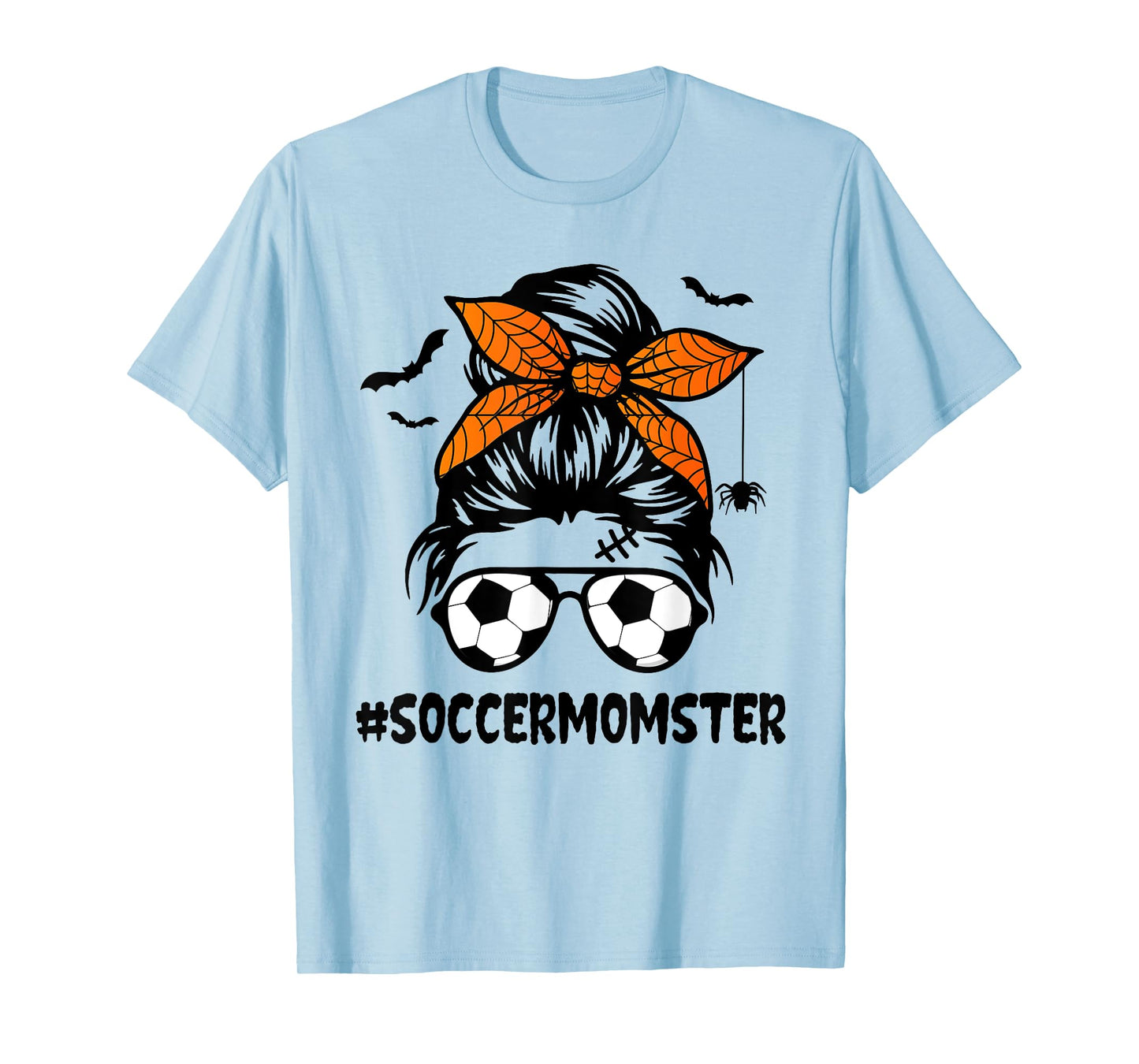 Soccer Momster for Women Halloween Mom Messy Bun Hair T-Shirt