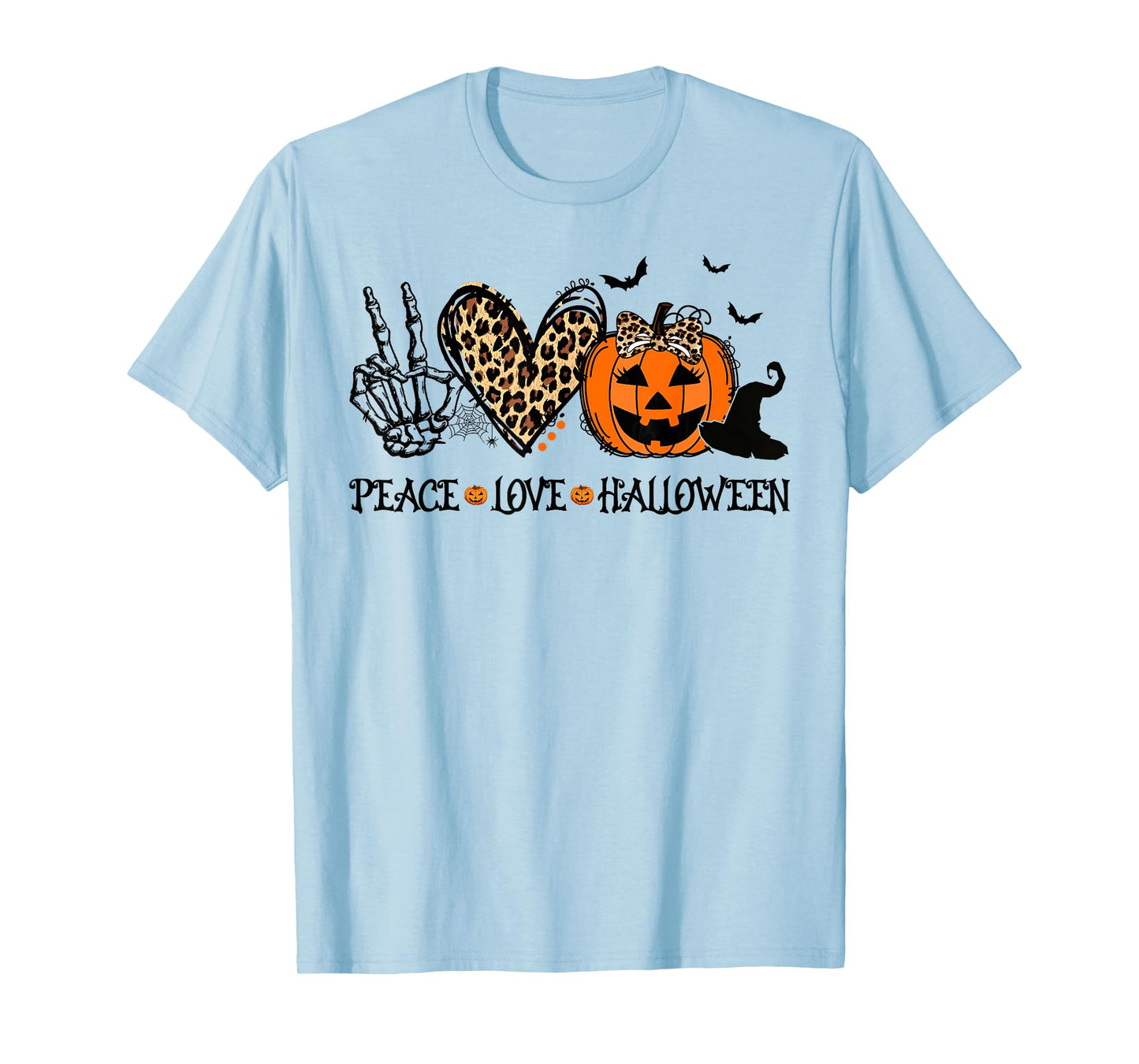 Peace Love Halloween Happy Halloween Pumpkin Leopard Heart T-Shirt