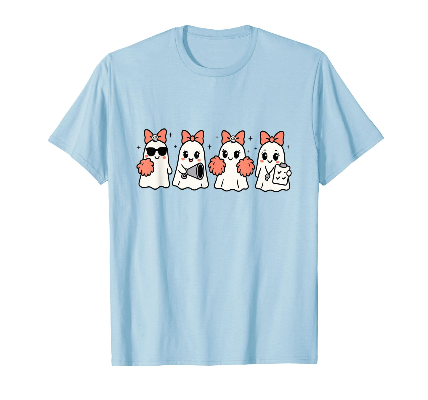 Coquette Ghost Halloween Cheerleader Club Teacher Womens T-Shirt