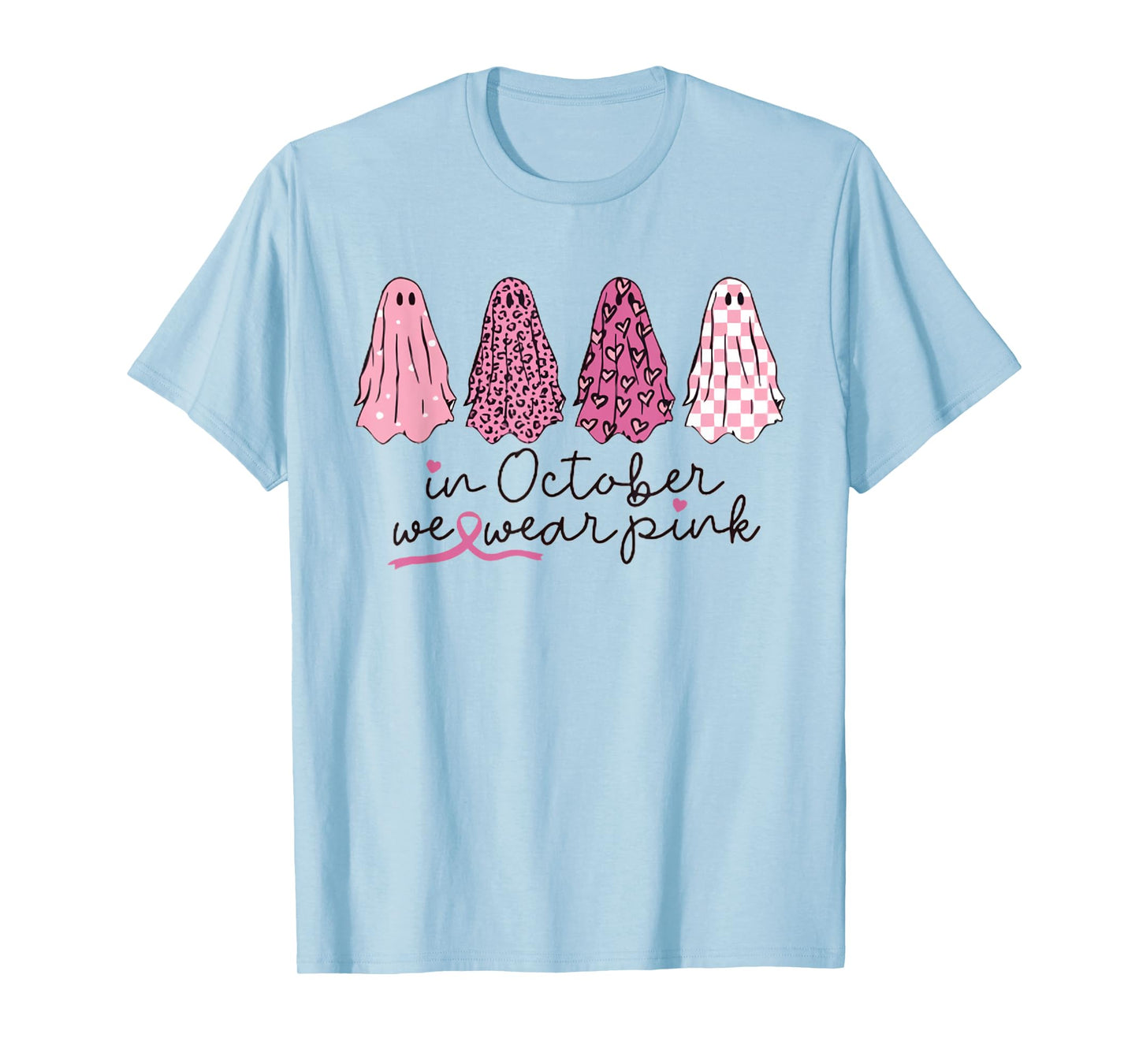 Women In October We Wear Pink Wizard Ghosts Breast Cancer T-Shirt