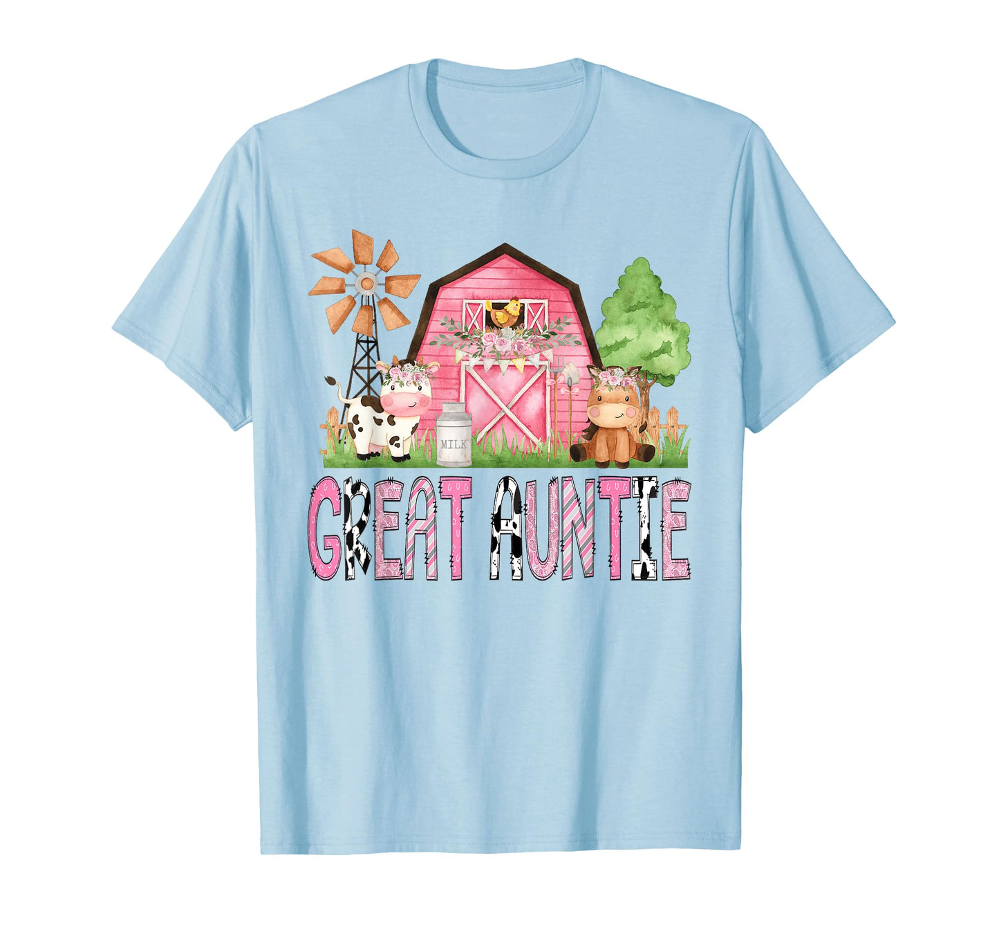 Great Auntie Pink Farm Animal Birthday Kids Matching Family T-Shirt