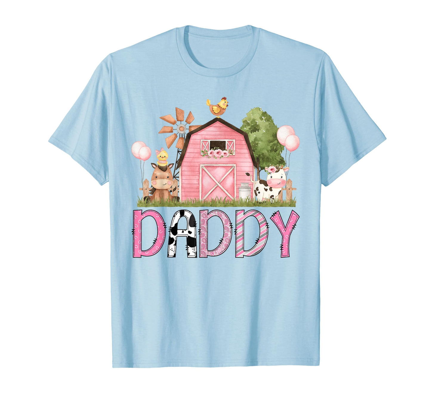 Daddy Pink Farm Animal Birthday Kids Matching Family T-Shirt