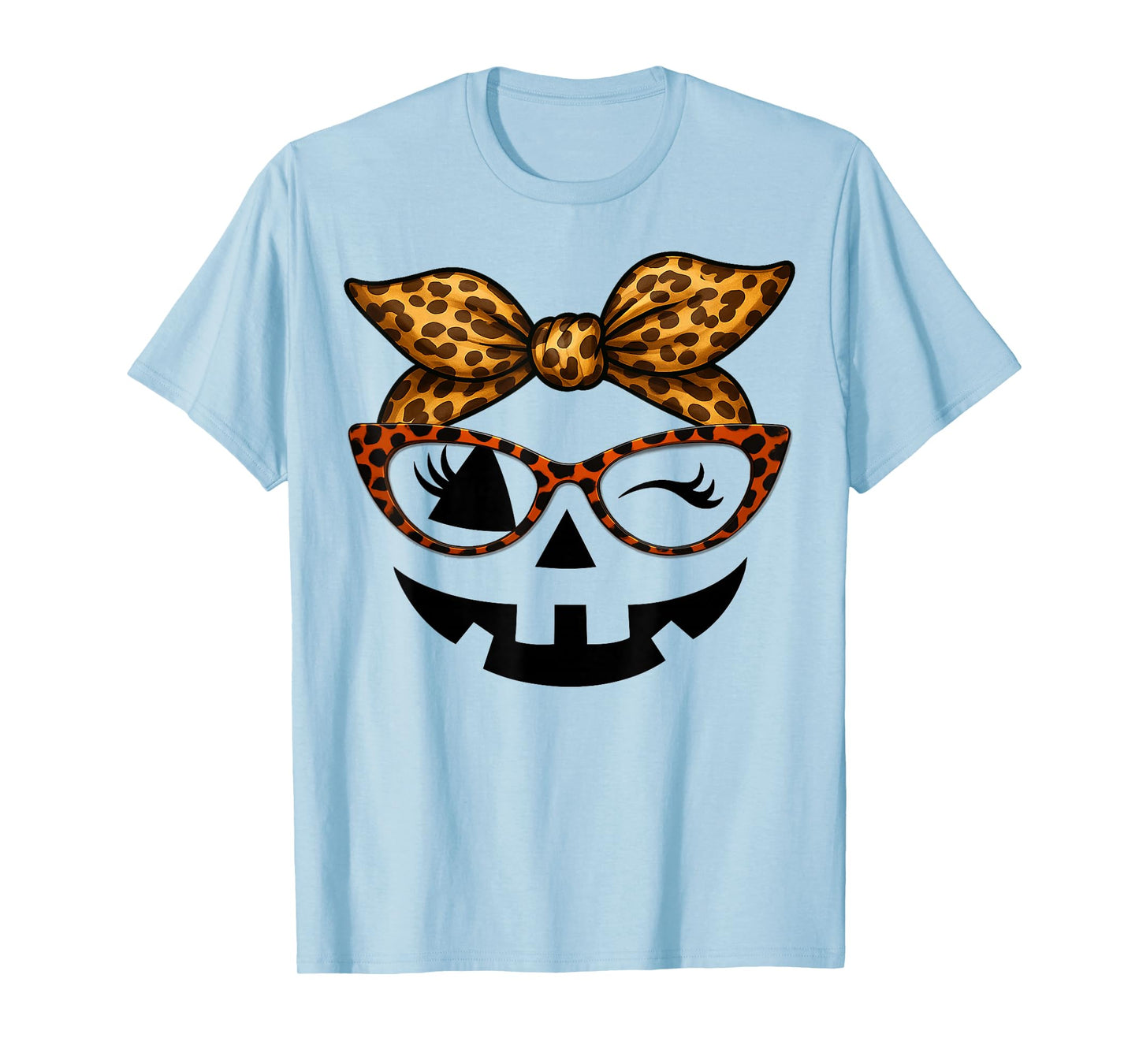 Jack O Lantern Leopard Pumpkin Face Halloween Womens Girls T-Shirt