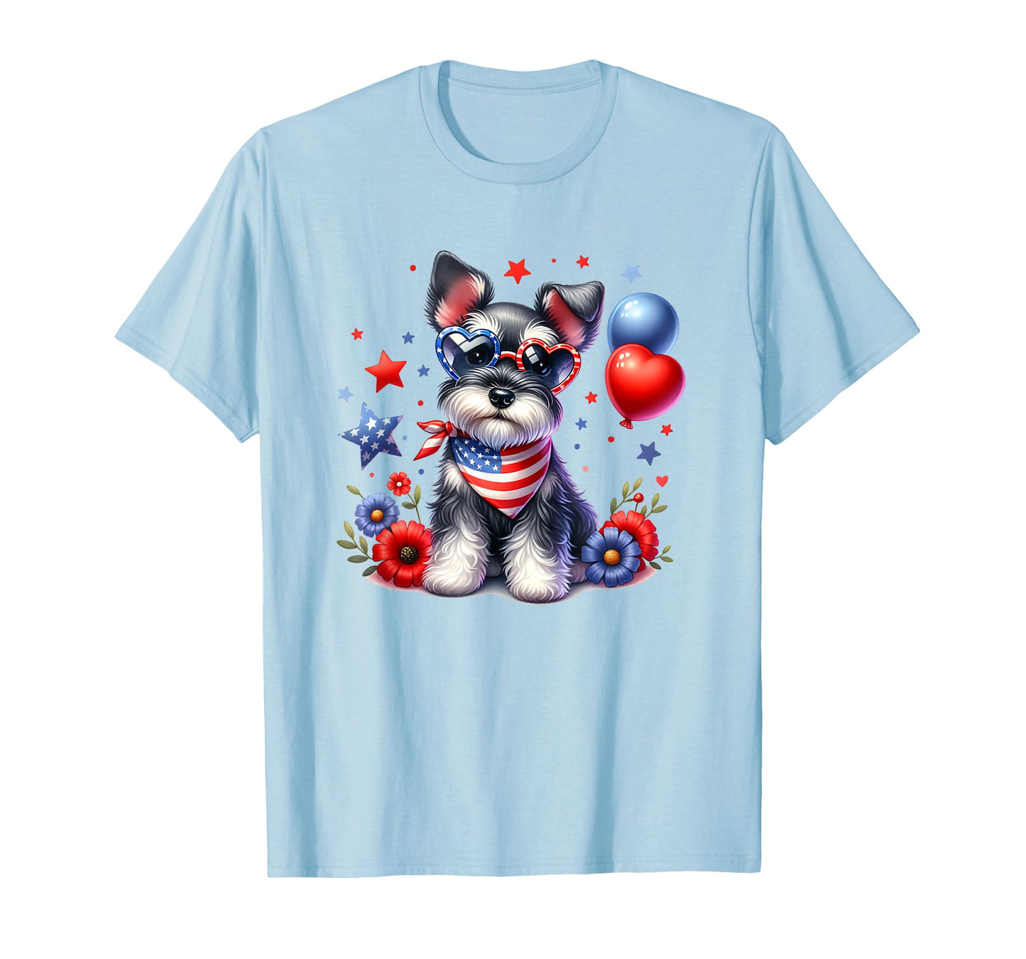 Patriotic Miniature Schnauzer American Flag 4th of July USA T-Shirt