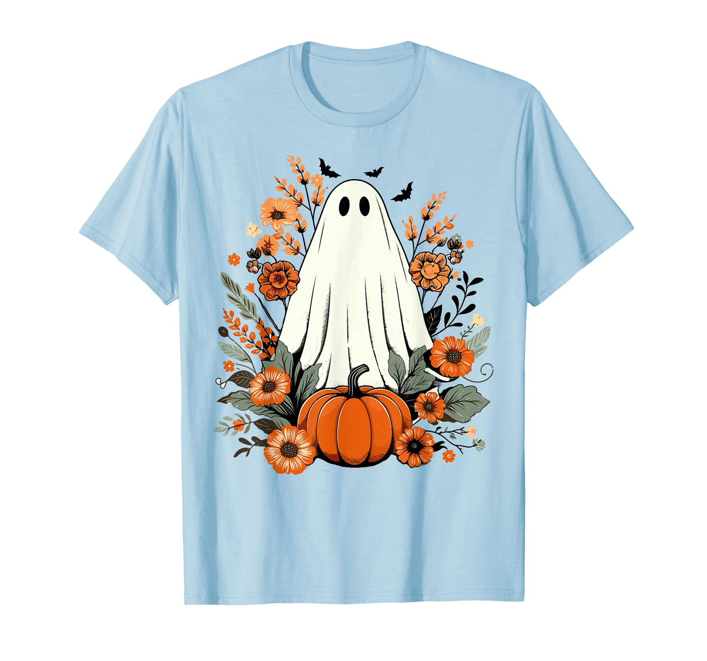 Floral Ghost Pumpkin Cute Fall Funny Spooky Halloween Ghost T-Shirt