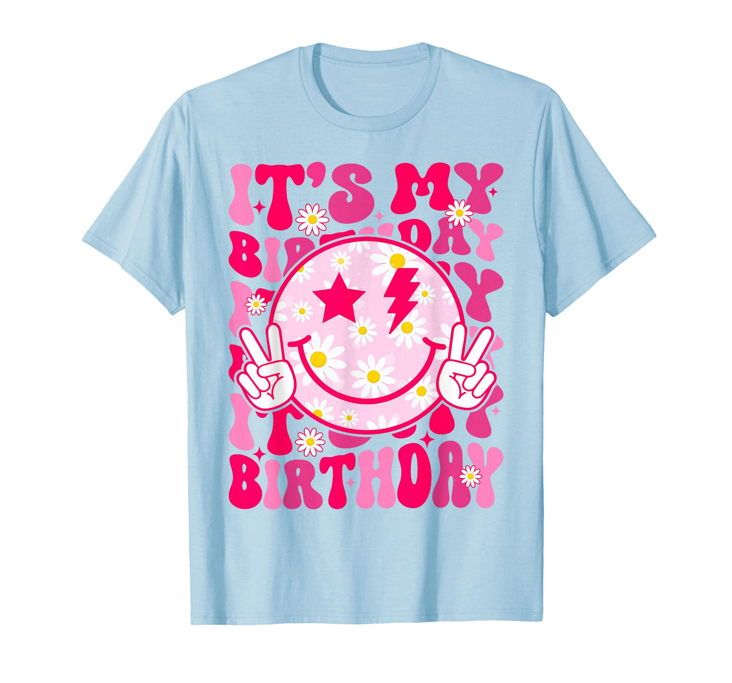 Groovy It's My Birthday Women Teens Girls Preppy Smile Face T-Shirt