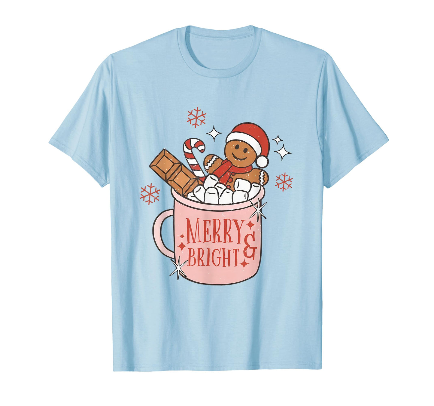 Merry and Bright Gingerbread Hat Santa Hot Cocoa Christmas T-Shirt