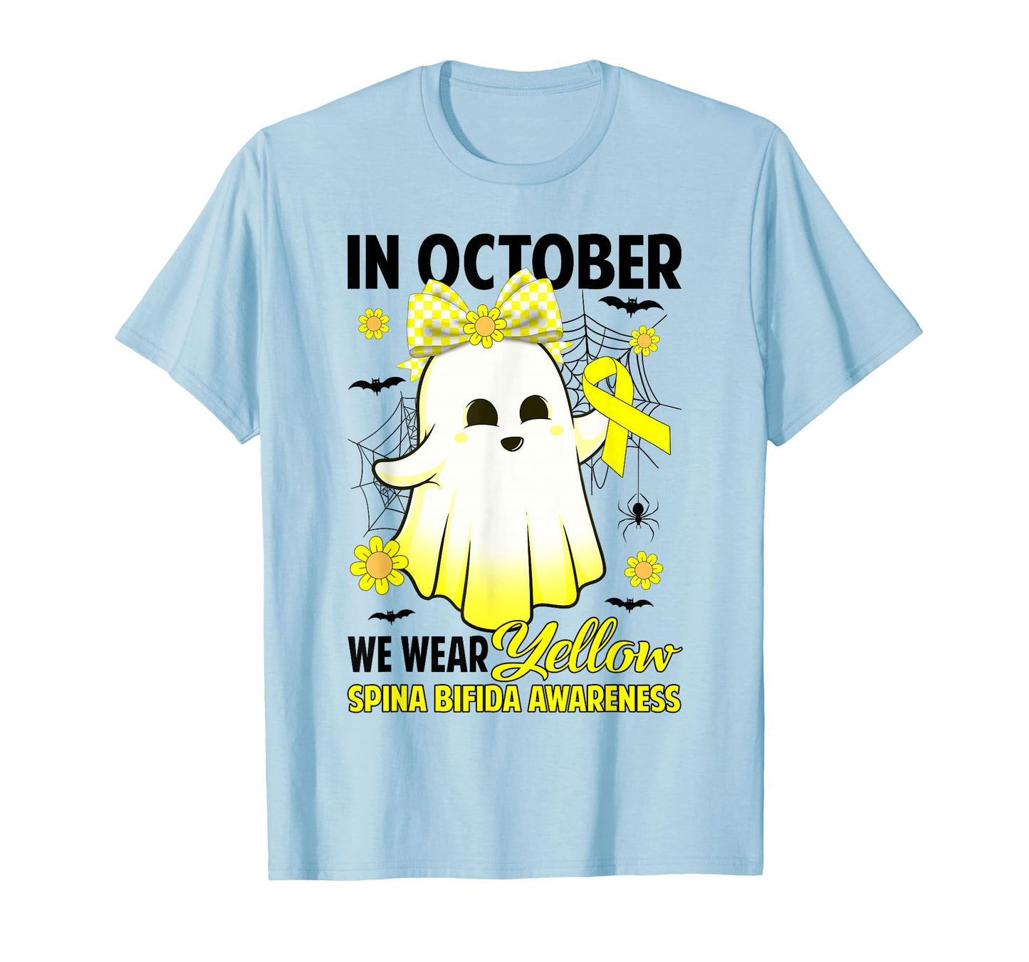 in October We Wear Yellow Spina Bifida Halloween Day Ghost T-Shirt
