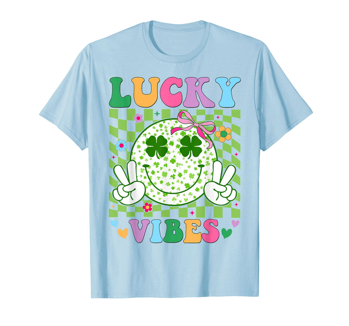 Groovy St Patricks Day Lucky Vibes Shamrock Women Girls Kids T-Shirt