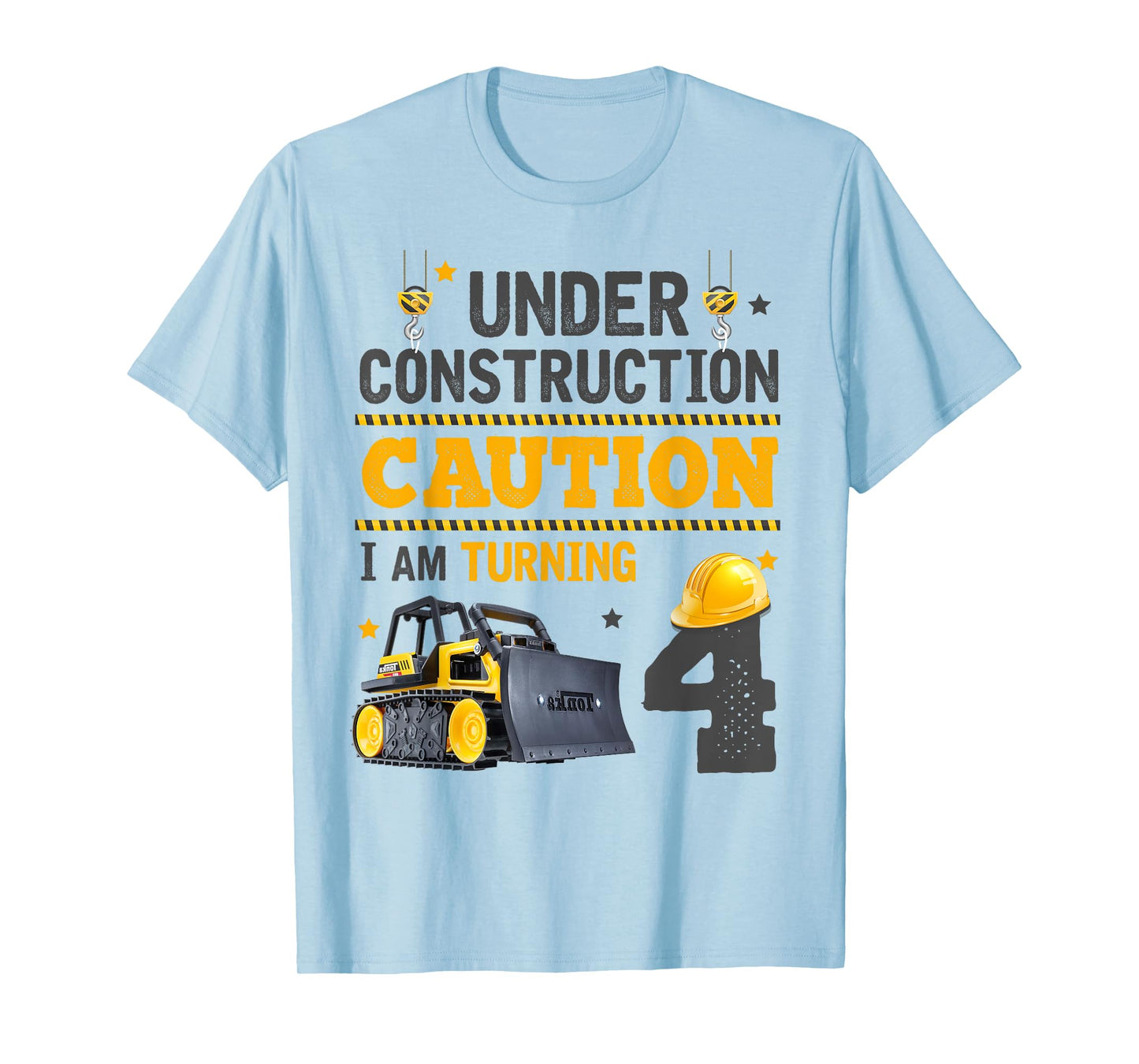 Under Construction Caution 4th Birthday Bulldozer 4yr Old T-Shirt
