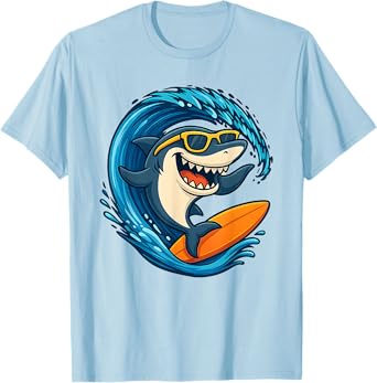 Surfing Shark Cute Sea Animal Cool For Girl And Boy T-Shirt