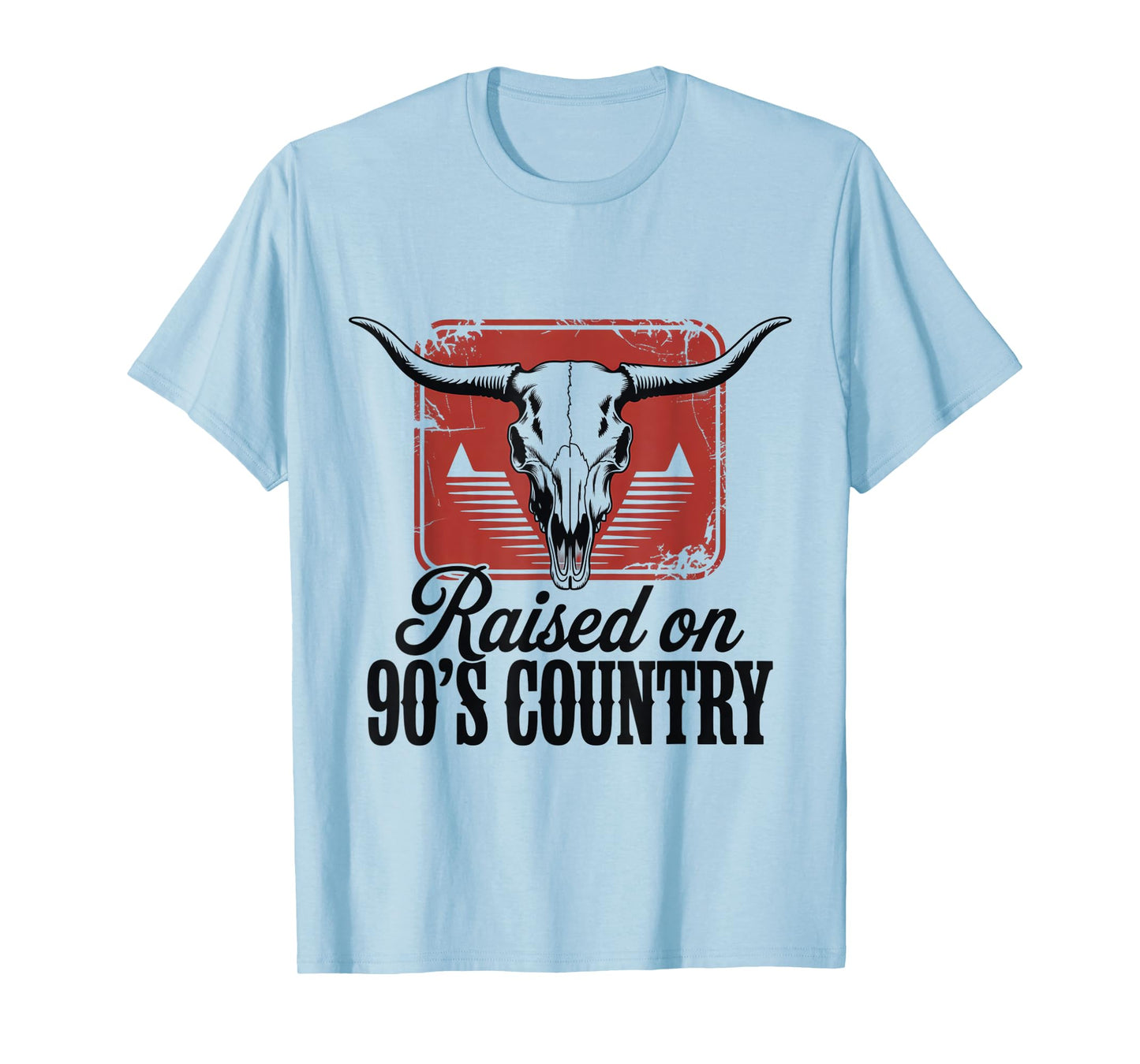 Vintage Western Bull Skull Raised On 90's Country Music T-Shirt