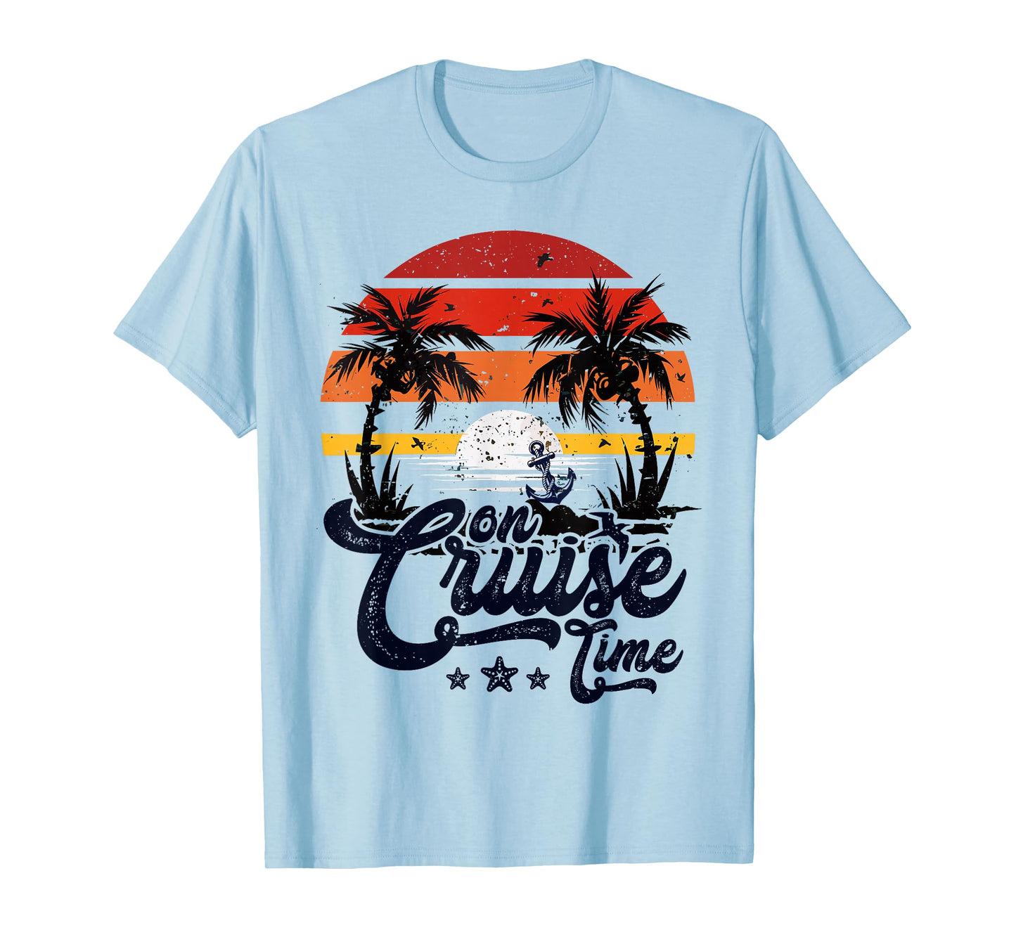 On Cruise Time Coconut Tree Graphic Summer Vacation Cruising T-Shirt