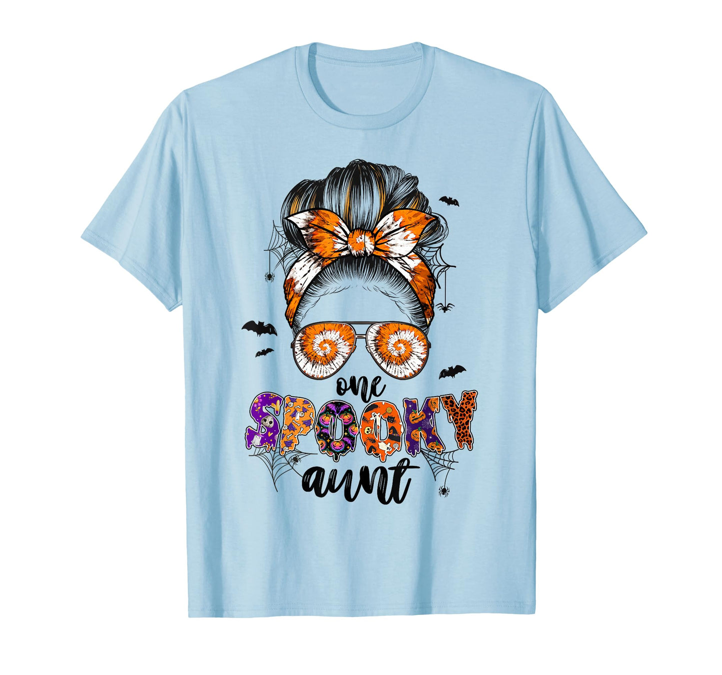 Tie Dye One Spooky Aunt Halloween Monster Messy Bun Aunt T-Shirt