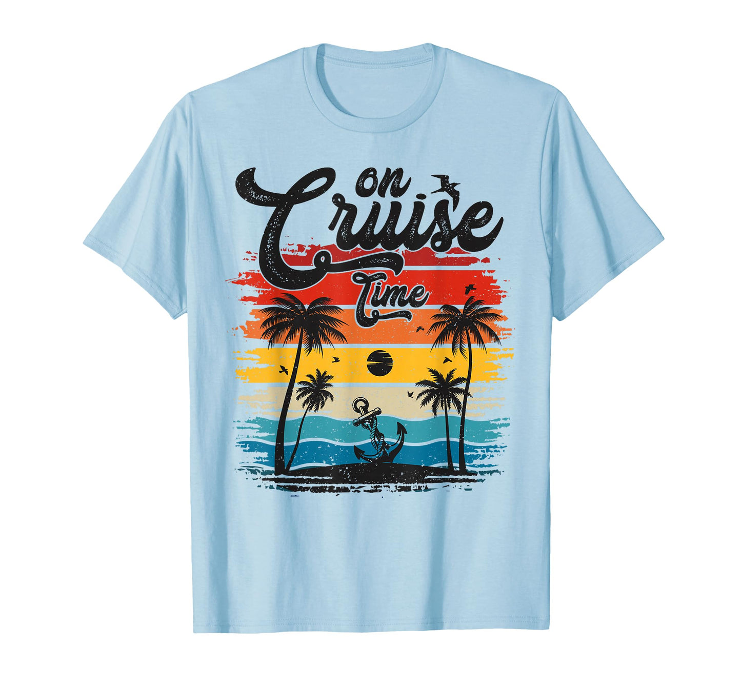 On Cruise Time Coconut Tree Graphic Summer Vacation Cruising T-Shirt