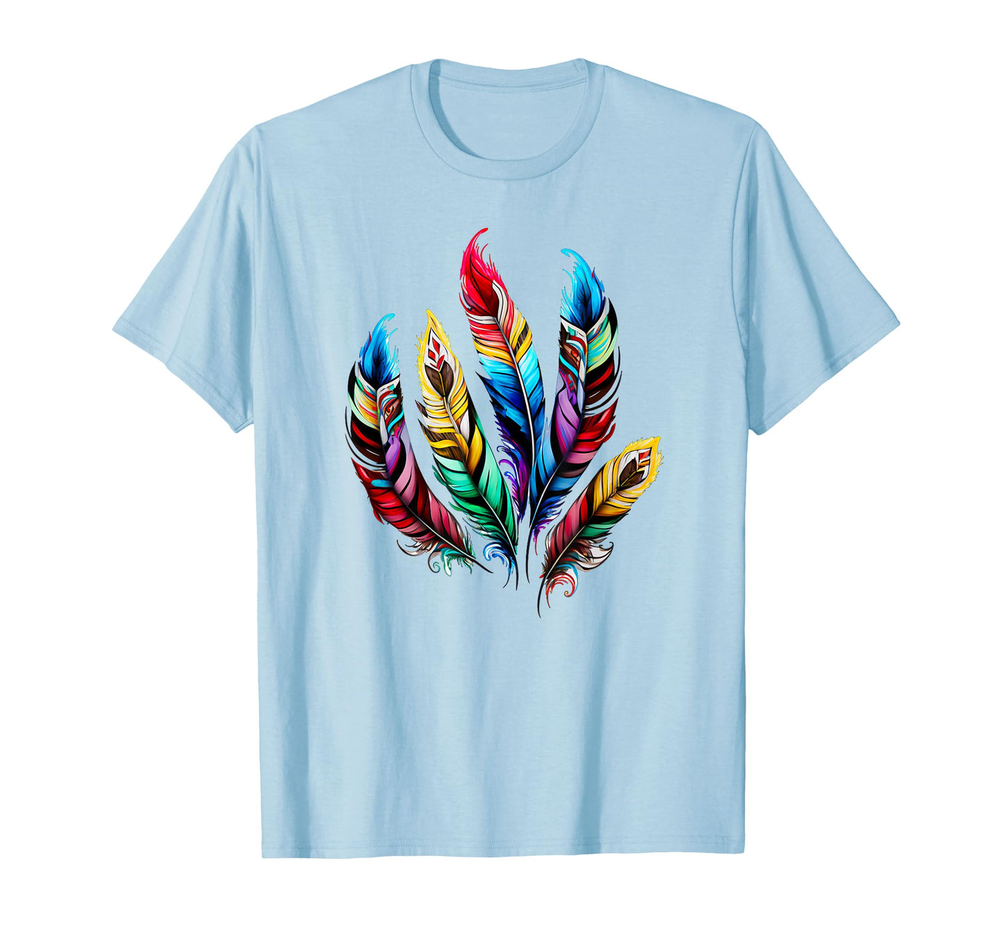 Colorful feathers boho ethnic style Indian bird pattern love T-Shirt