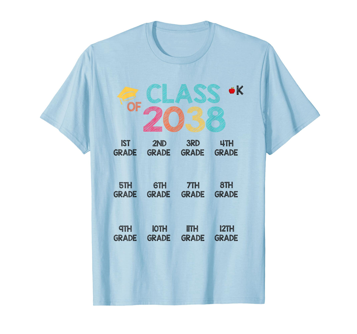 Class of 2038 Grow With Me Shirt Handprint Pre-K 12th Grade T-Shirt