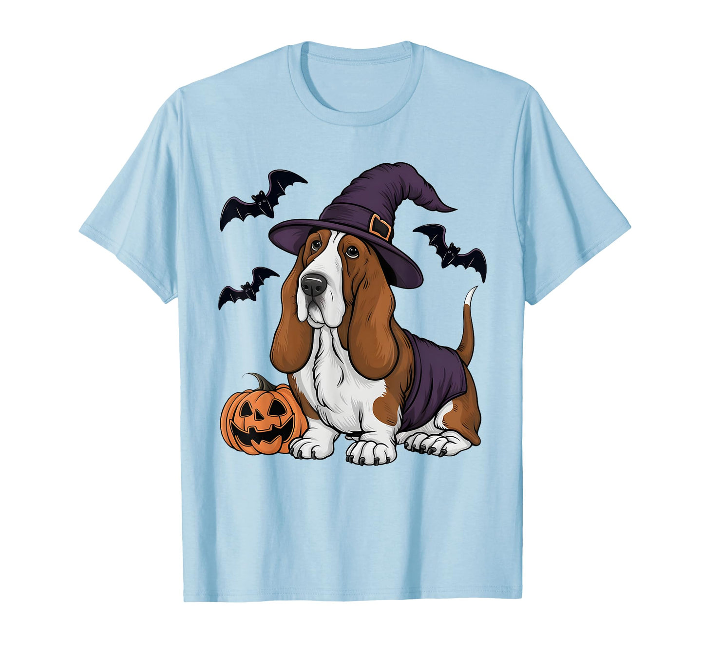 Pumpkin Bat Witch Costume Basset Hound Dog Halloween T-Shirt