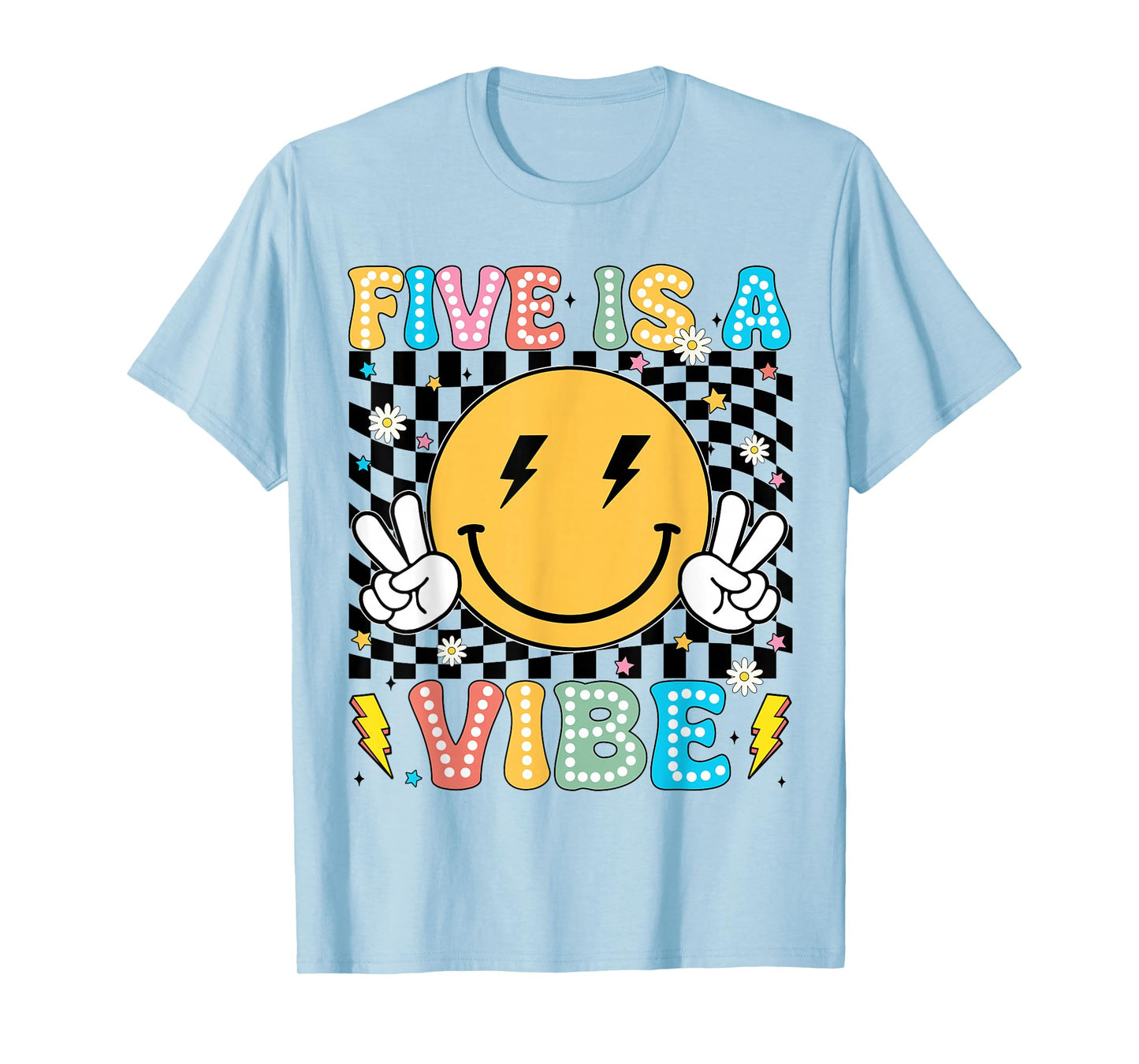Groovy Five 5th Is A Vibe Smile Face 5 Years Old Birthday T-Shirt