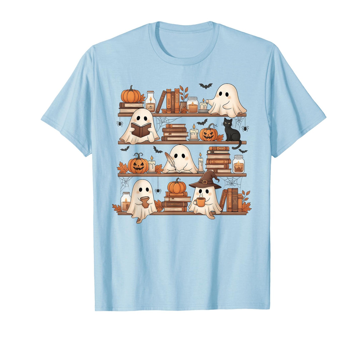 Ghost Reading Book Lovers Library Halloween Spooky T-Shirt