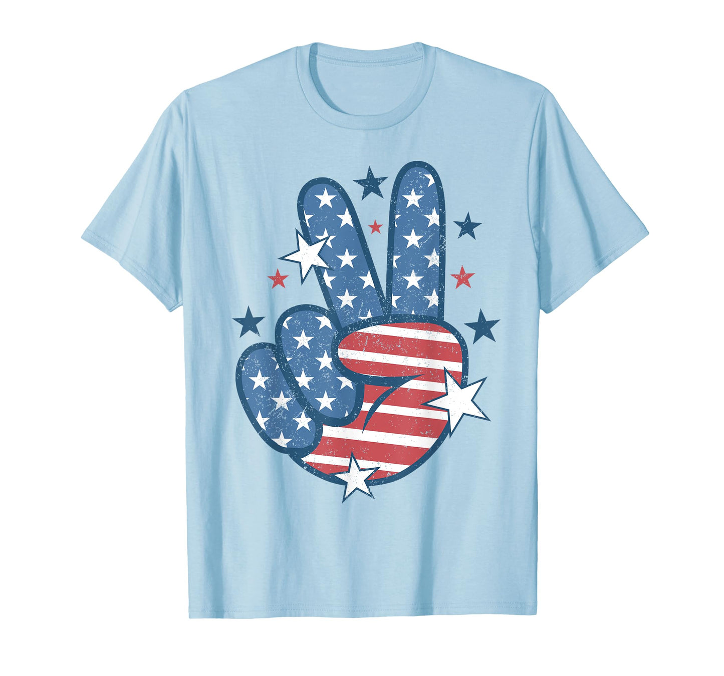 Peace Sign Hand USA Flag 4th of July Patriotic Men Women T-Shirt