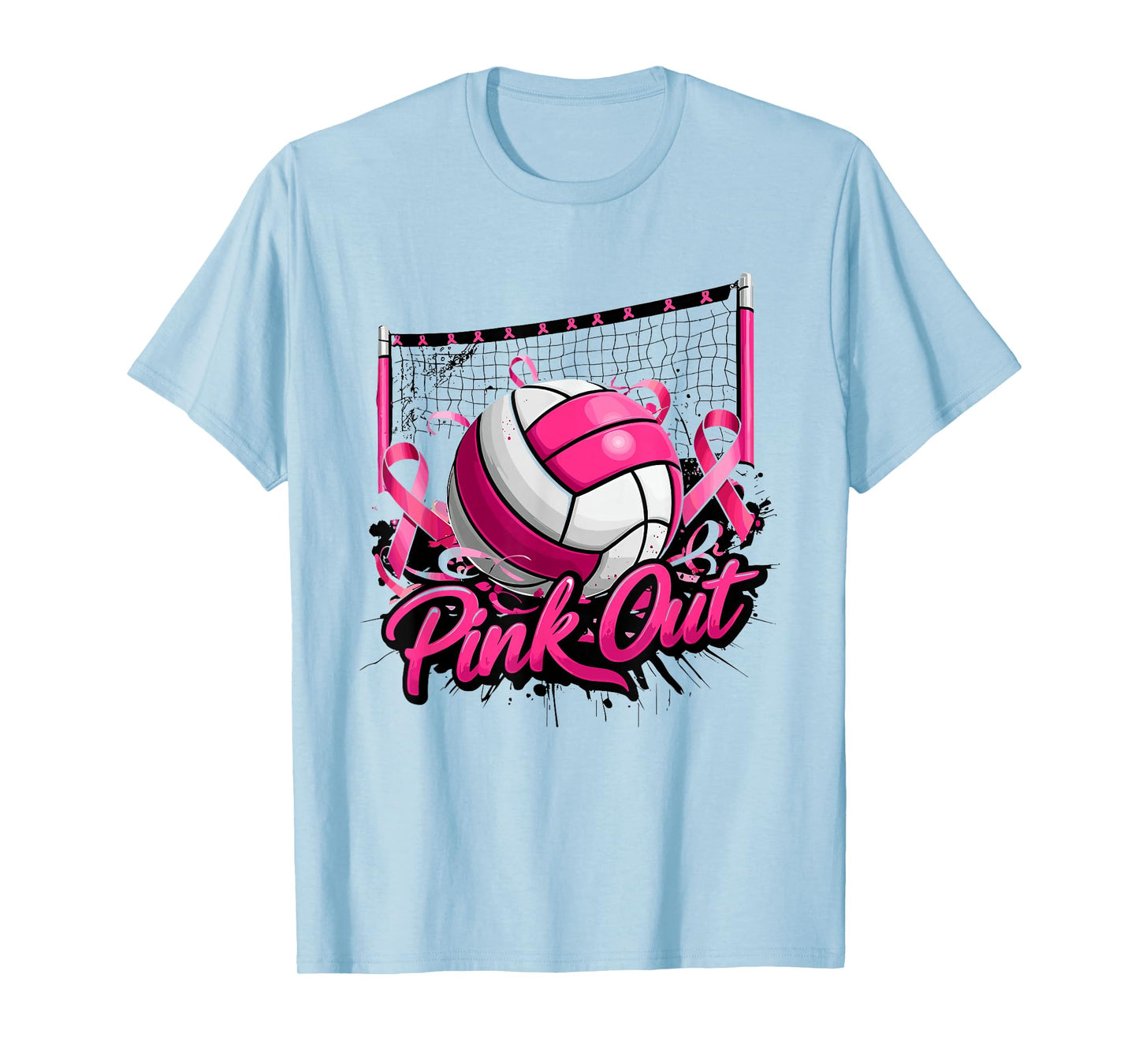 Volleyball Pink Out Breast Cancer Awareness Pink Ribbon T-Shirt