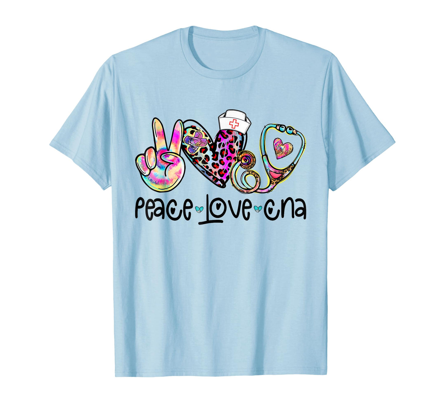 Peace Love CNA Leopard Heart Stethoscope Nursing Nurse Week T-Shirt