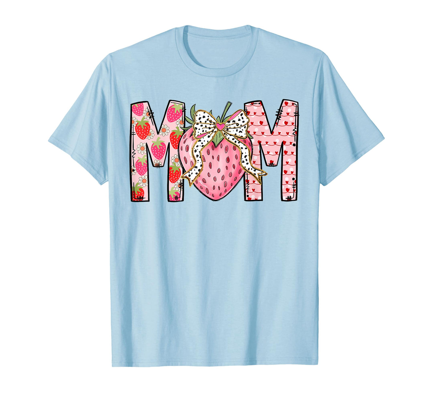 Mom Strawberry Coquette Bow Happy Valentine's Day 2025 T-Shirt