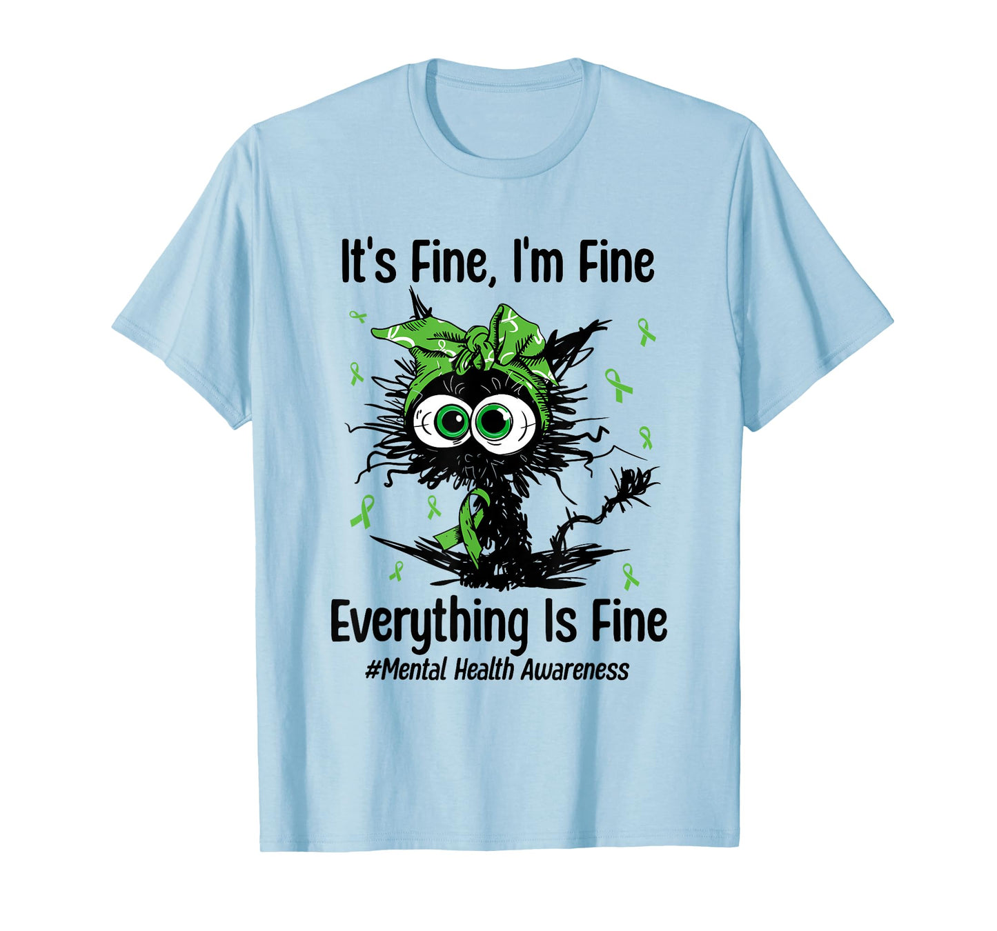 Mental Health Warrior Awareness Black Cat Brain Illness T-Shirt