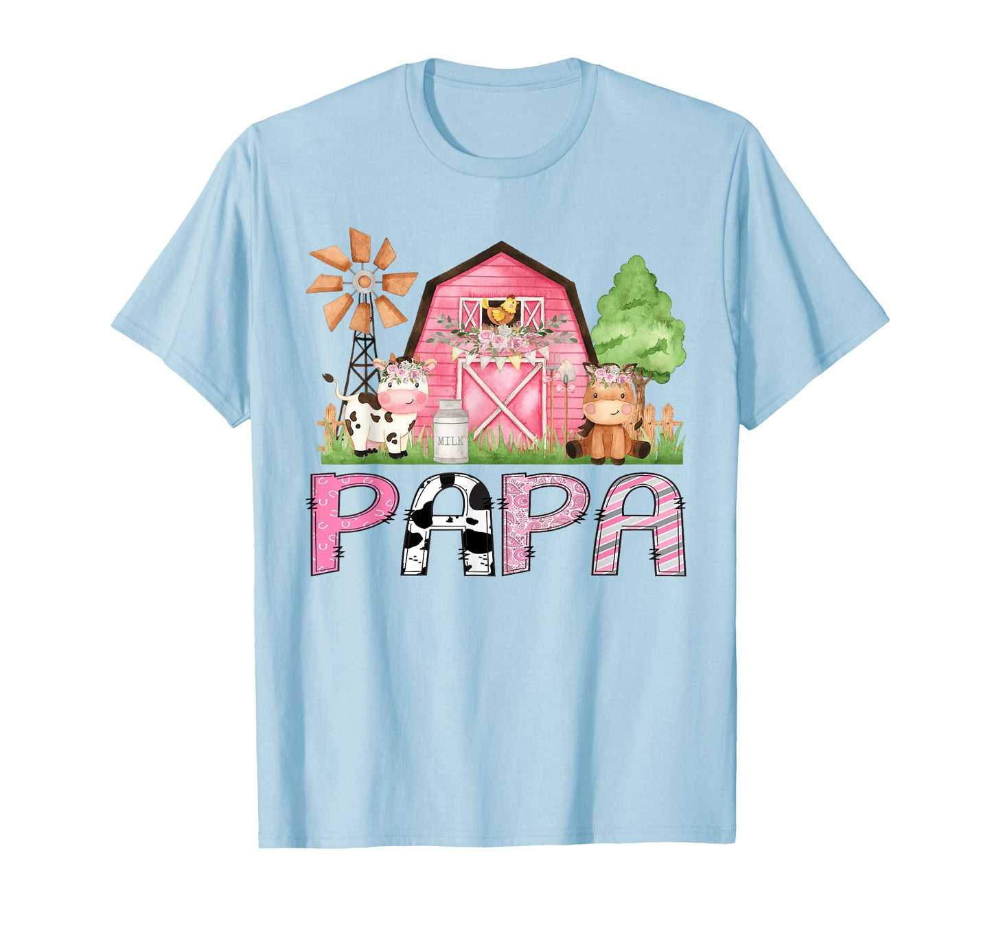Papa Pink Farm Animal Birthday Kids Matching Family T-Shirt