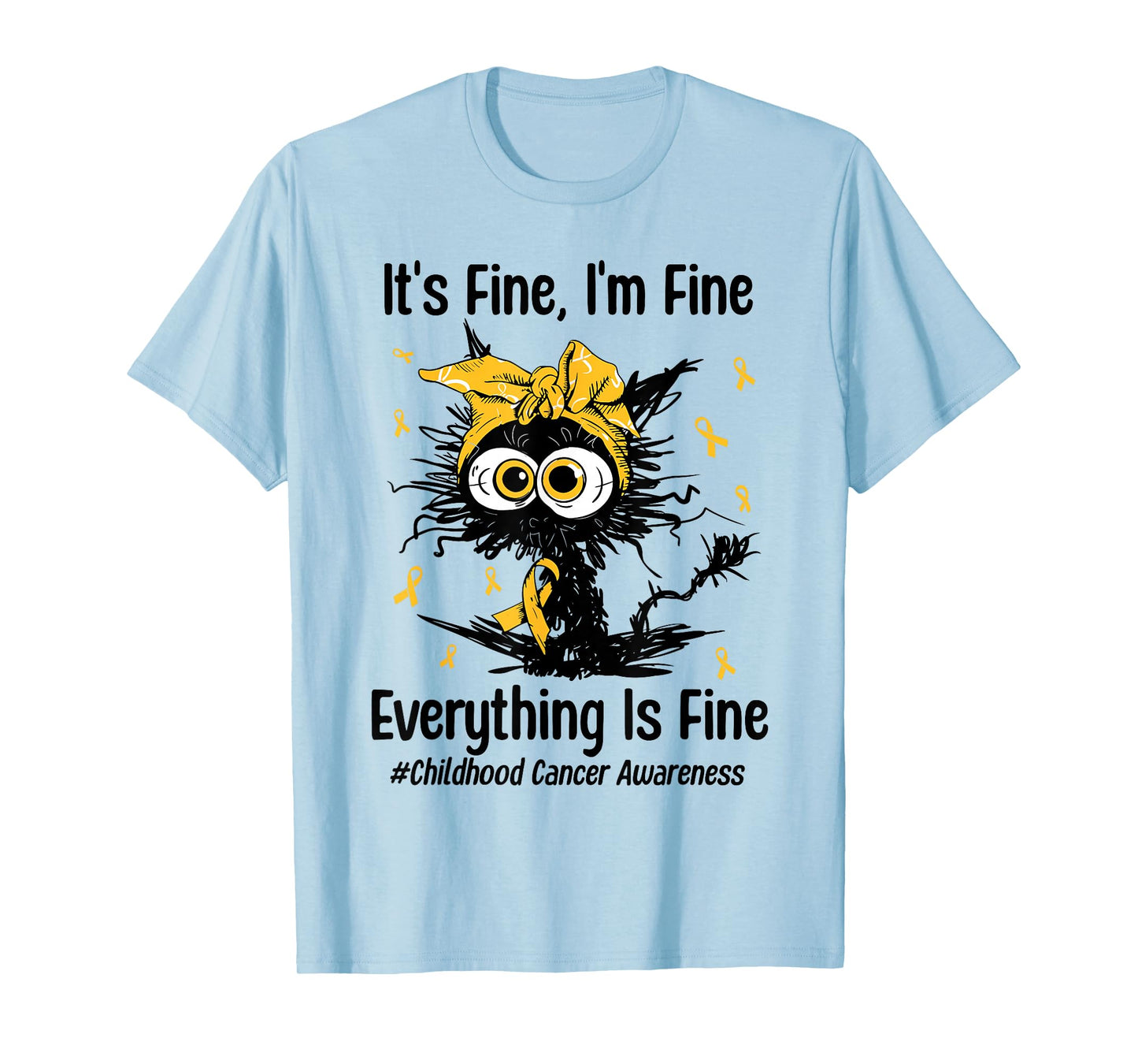 Motivational Childhood Cancer Awareness Cat Gold Ribbon T-Shirt
