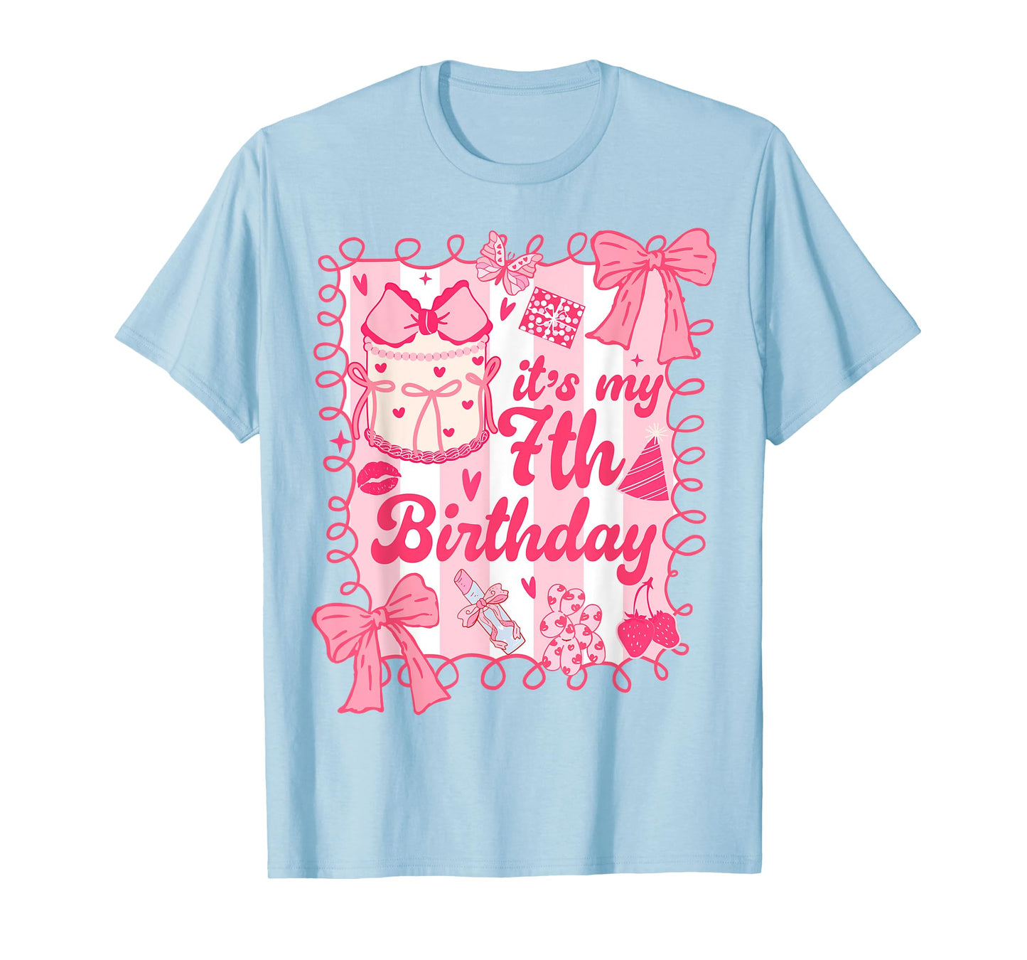 Kid It's My 7th Birthday Coquette Aesthetic 7 Years Old Girl T-Shirt