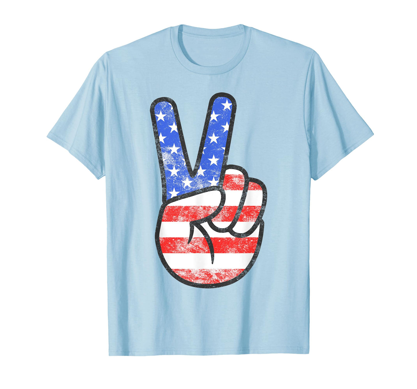 American Flag Peace Sign Hand Shirt USA 4th Fourth of July T-Shirt for Women Girls Kids Men