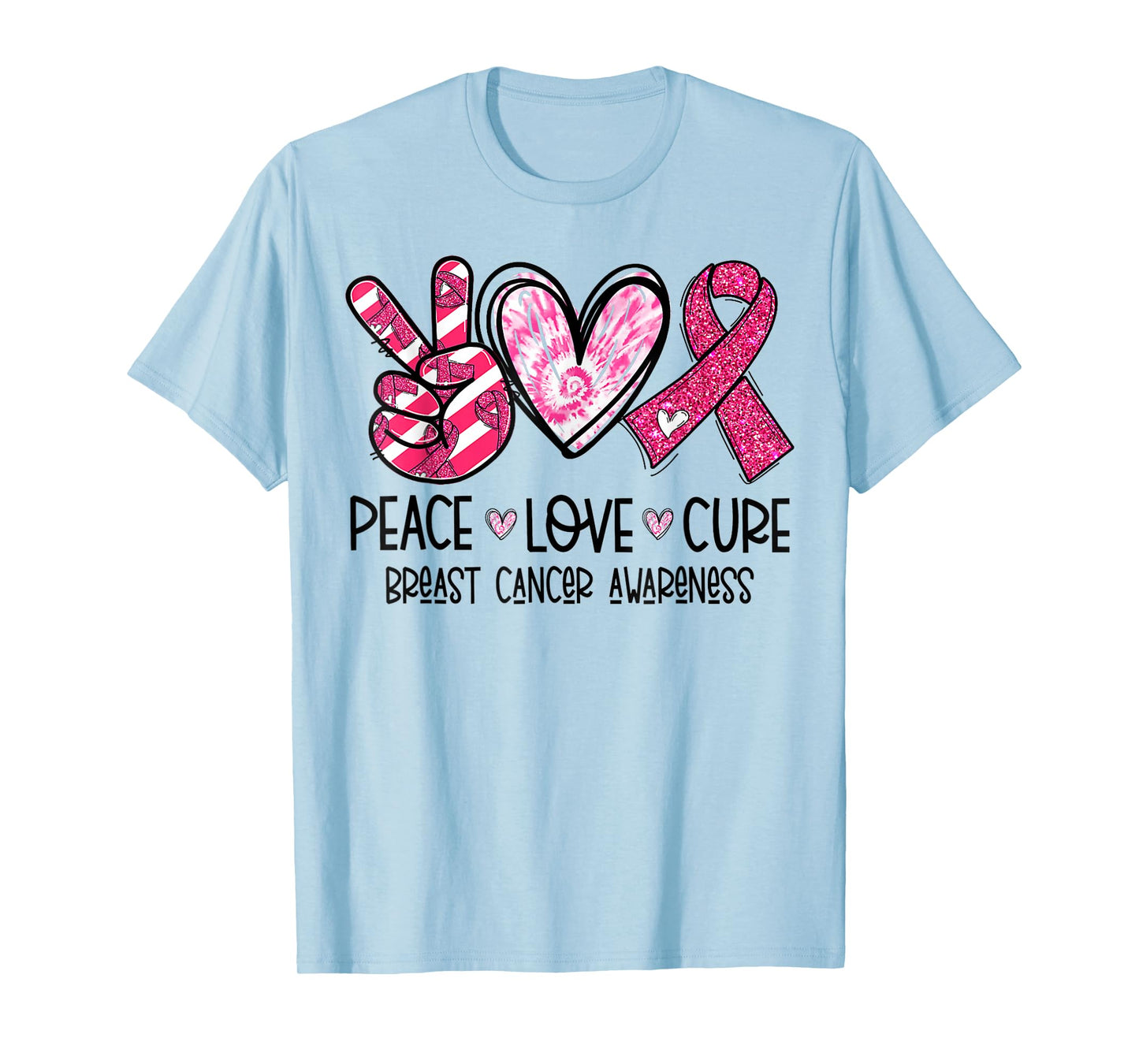 Peace Love Cure Breast Cancer Awareness Warrior Pink Ribbon T-Shirt