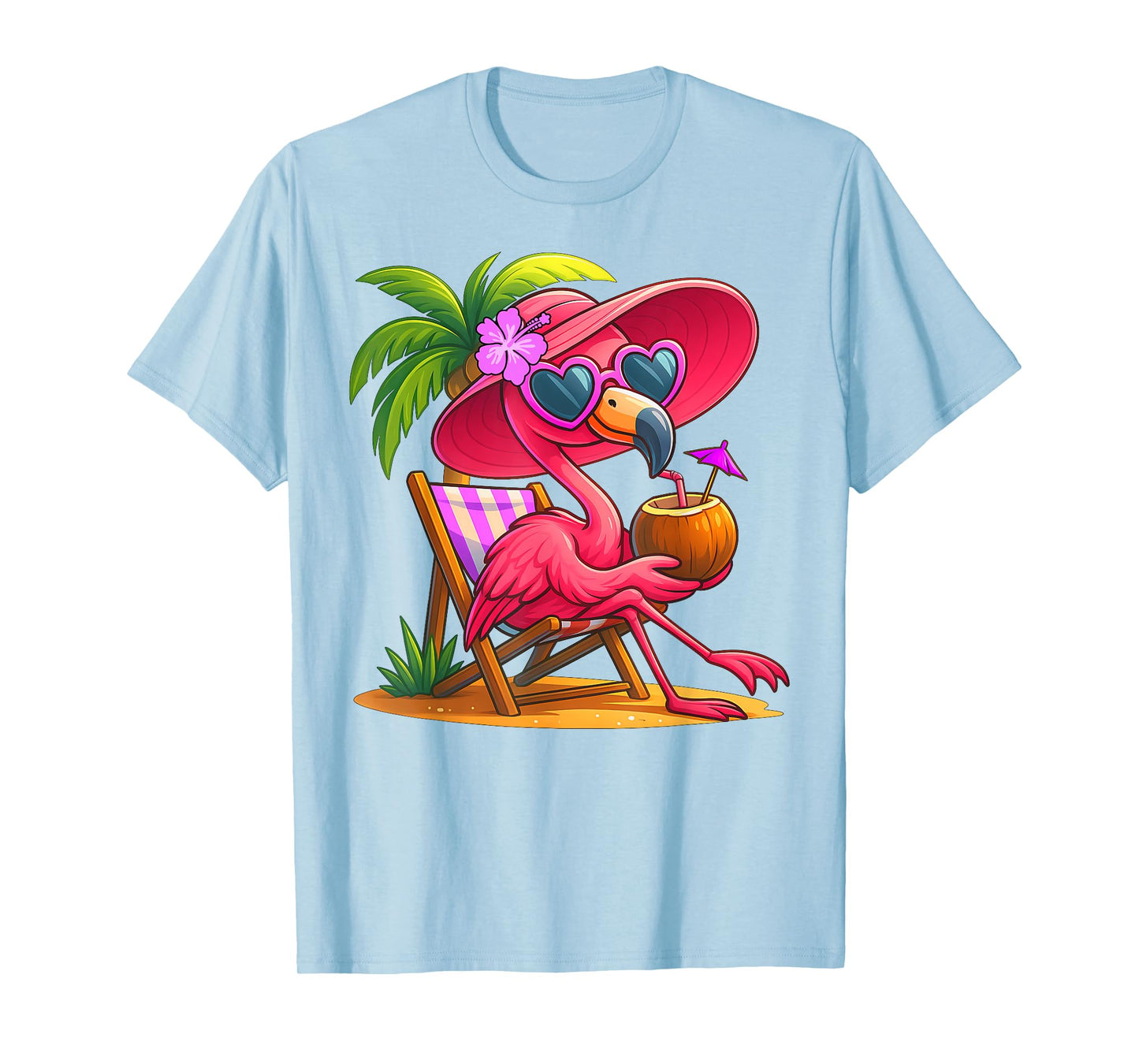 Summer Vibes Pink Flamingo Beach Palm Tree Summer Vacation T-Shirt
